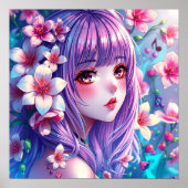 紫色の髪をした美しいアニメガール ポスター (正面)