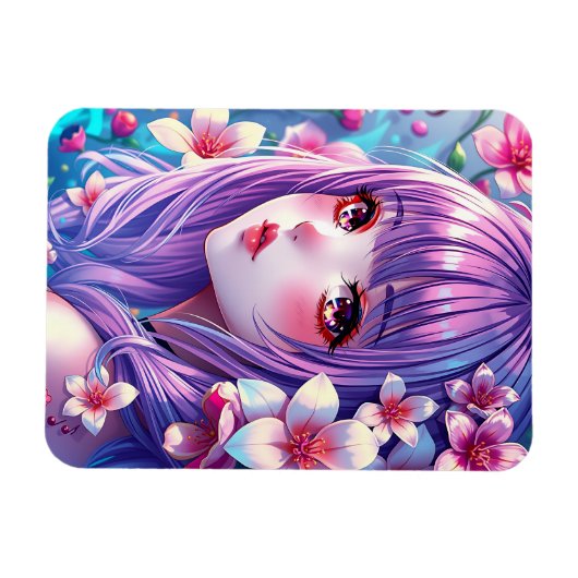 紫色の髪をした美しいアニメガール マグネット (横)