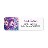 紫色の髪をした美しいアニメガール ラベル (正面)