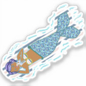 紫色の髪、ブルーテールマーメイド飲み物を飲む シール (正面)