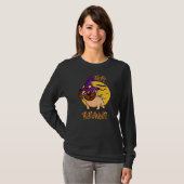 紫色の魔女ハットハロウィンのかわいいパグ Tシャツ (正面フル)