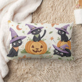 紫色の魔女帽をかぶった可愛い黒猫 ランバークッション (ブランケット)