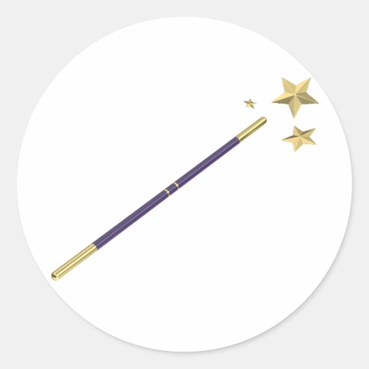 紫色の魔法の杖と3つの黄金の星 ラウンドシール (正面)