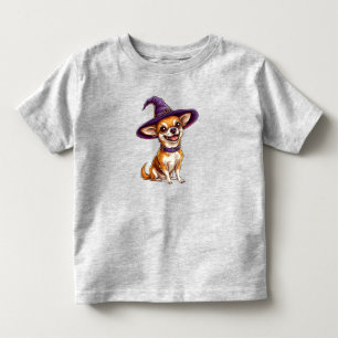 紫色の魔法使い帽子をかぶった愛らしい犬 トドラーTシャツ
