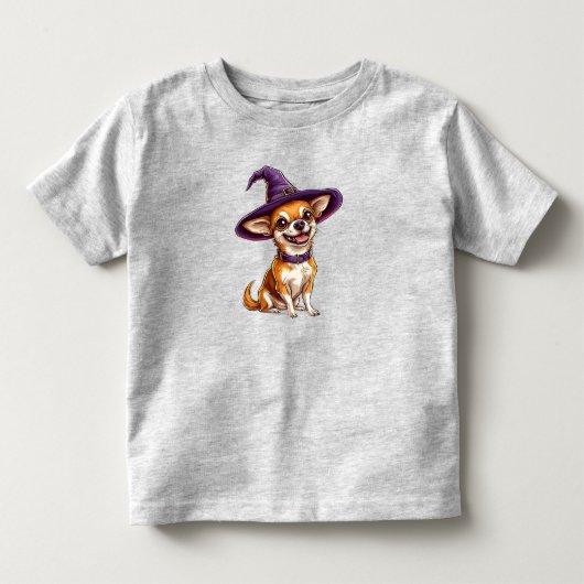 紫色の魔法使い帽子をかぶった愛らしい犬 トドラーTシャツ (正面)