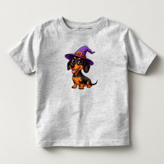 紫色の魔法使い帽子をかぶった愛らしい犬 トドラーTシャツ (正面)