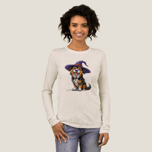 紫色の魔法使い帽子をかぶった愛らしい犬 トライブレンドTシャツ