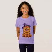 紫色の魔法使い帽子をかぶった愛らしい犬 Tシャツ (正面フル)