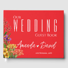 紫色の黄色いオレンジかわいらし色の野結婚花 ゲストブック