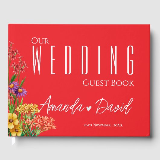 紫色の黄色いオレンジかわいらし色の野結婚花 ゲストブック (正面)