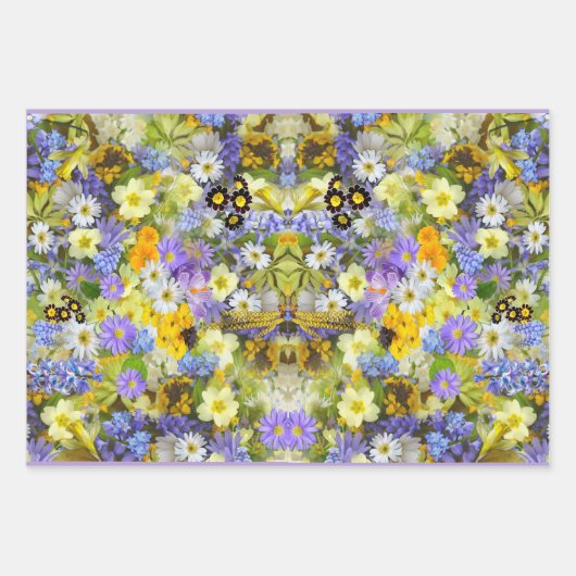 紫色の黄色いカントリーガーデンの花 ラッピングペーパーシート (正面)