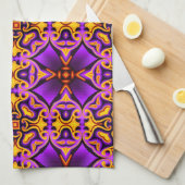 紫色の黄色いキッチンパターン（の模様が）あるタオル キッチンタオル (四つ折り)