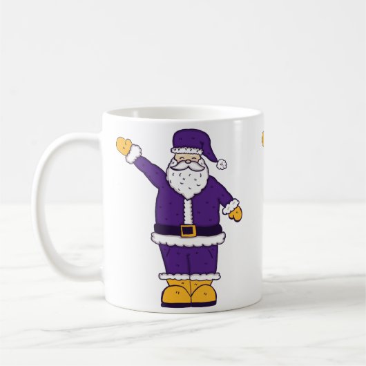 紫色の黄色いクリスマスサンタクロース コーヒーマグカップ (左)