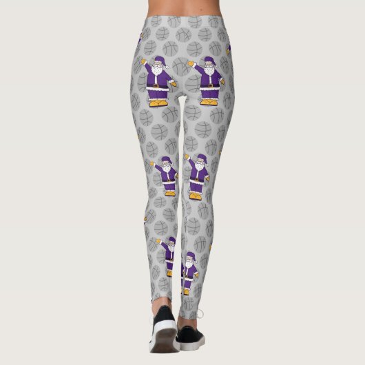 紫色の黄色いクリスマスバスケットボールサンタクロース脚 レギンス (裏面)