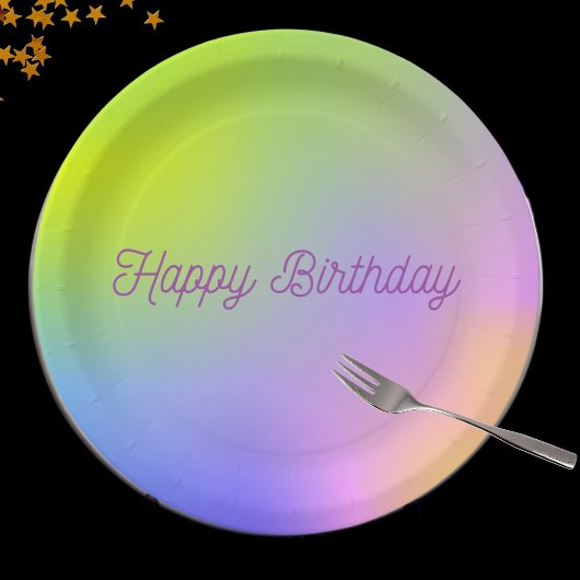 紫色の黄色いグラデーションの誕生日 ペーパープレート