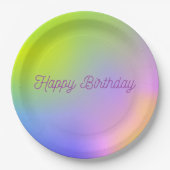 紫色の黄色いグラデーションの誕生日 ペーパープレート (正面)