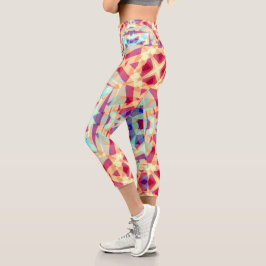 紫色の黄色いターコイズ赤いジオメトリックモロッコレッグ カプリレギンス