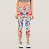 紫色の黄色いターコイズ赤いジオメトリックモロッコレッグ カプリレギンス (正面)