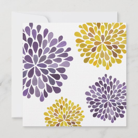 紫色の黄色いダリアを結婚して招待状を開花します 招待状 (裏面)