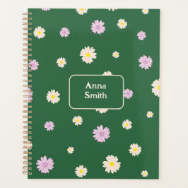 紫色の黄色いデイジーが緑に花柄 プランナー手帳