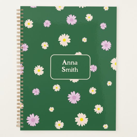 紫色の黄色いデイジーが緑に花柄 プランナー手帳 (正面)