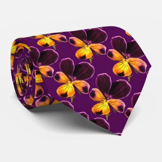 紫色の黄色いフローラジョニー花のネクタイをジャンプ ネクタイ (ロール)