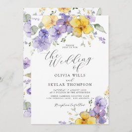 紫色の黄色いラベンダーの夏の花結婚の 招待状