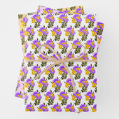 紫色の黄色いワイルドフラワーの写真アートワークのパターン ラッピングペーパーシート (インサイチュ)