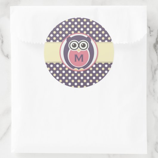 紫色の黄色い夜型フクロウ漫画モノグラムスタンプ ラウンドシール (バッグ)