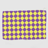 紫色の黄色い市松模様にダイヤモンド模様 ゴルフタオル (横)