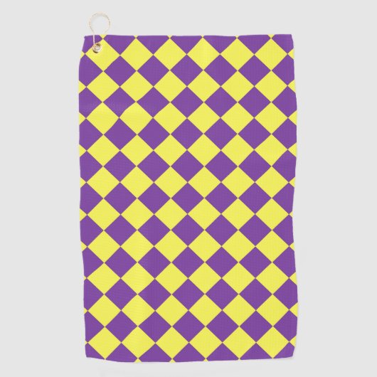 紫色の黄色い市松模様にダイヤモンド模様 ゴルフタオル (正面)