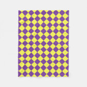 紫色の黄色い市松模様にダイヤモンド模様 フリースブランケット (正面)