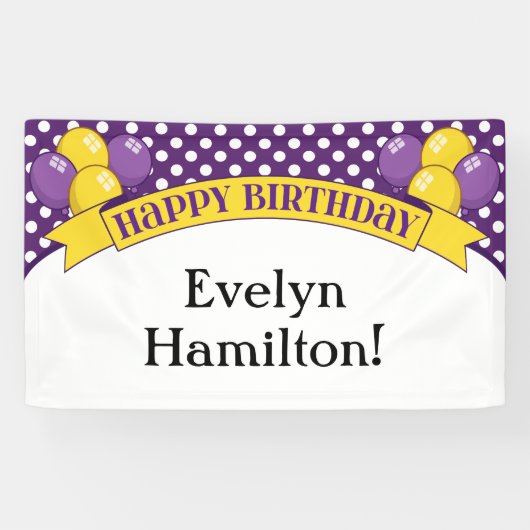 紫色の黄色い水玉模様バルーン誕生日バナー 横断幕 (横)