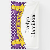 紫色の黄色い水玉模様バルーン誕生日バナー 横断幕 (縦)