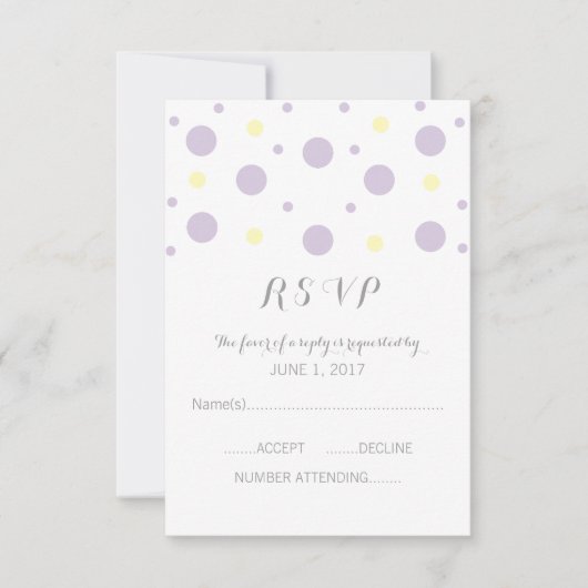 紫色の黄色い紙吹雪応答カード 出欠カード (正面)