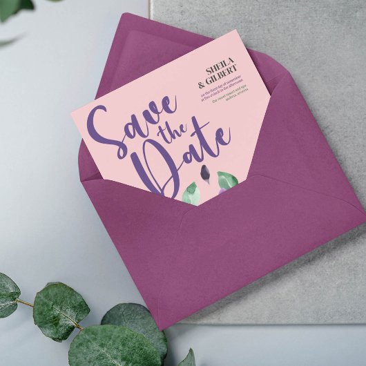 紫色の黄色い花が日付を保存 招待状