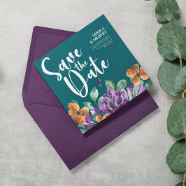 紫色の黄色い花が日付を保存 招待状