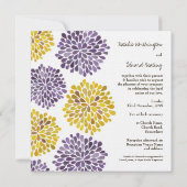 紫色の黄色い花を招待状結婚することは活気付きます 招待状 (裏面)