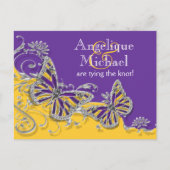 紫色の黄色い蝶結婚の婚約 案内ポストカード (正面)