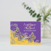 紫色の黄色い蝶結婚の婚約 案内ポストカード (スタンド正面)