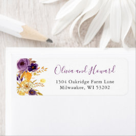 紫色の黄色い金ゴールド水色フローラ ラベル