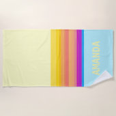 紫色の黄色い青のストライプ ビーチタオル (正面)