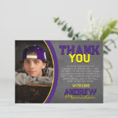 紫色の黄色い黒板卒業サンキューカード 招待状 (スタンド正面)