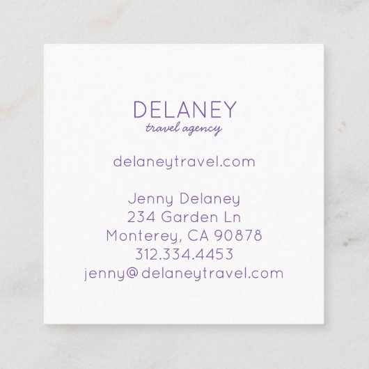 紫色の黄色のサボテン花自然写真旅行 スクエア名刺 (裏面)