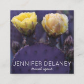 紫色の黄色のサボテン花自然写真旅行 スクエア名刺 (正面)