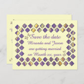 紫色の黄色のダイヤモンド蝶の日付を保存 案内ポストカード (正面/裏面)