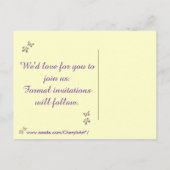 紫色の黄色のダイヤモンド蝶の日付を保存 案内ポストカード (裏面)