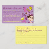 紫色の黄色のノートの側面の清掃の女性清掃 名刺 (正面/裏面)