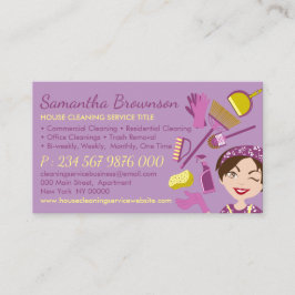 紫色の黄色のノートの側面の清掃の女性清掃 名刺