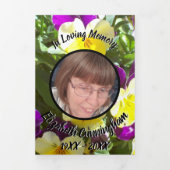 紫色の黄色のパンジーのパッチ5つのフォトメモリアル 三つ折り案内状 (カバー)